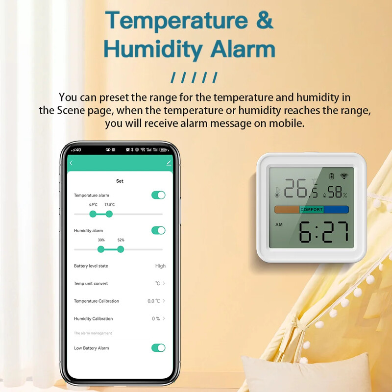 Tuya WIFI temperatūros drėgmės jutiklis higrometras termometras Smart Home Backlight Smart Life Support Alexa Google Assistant