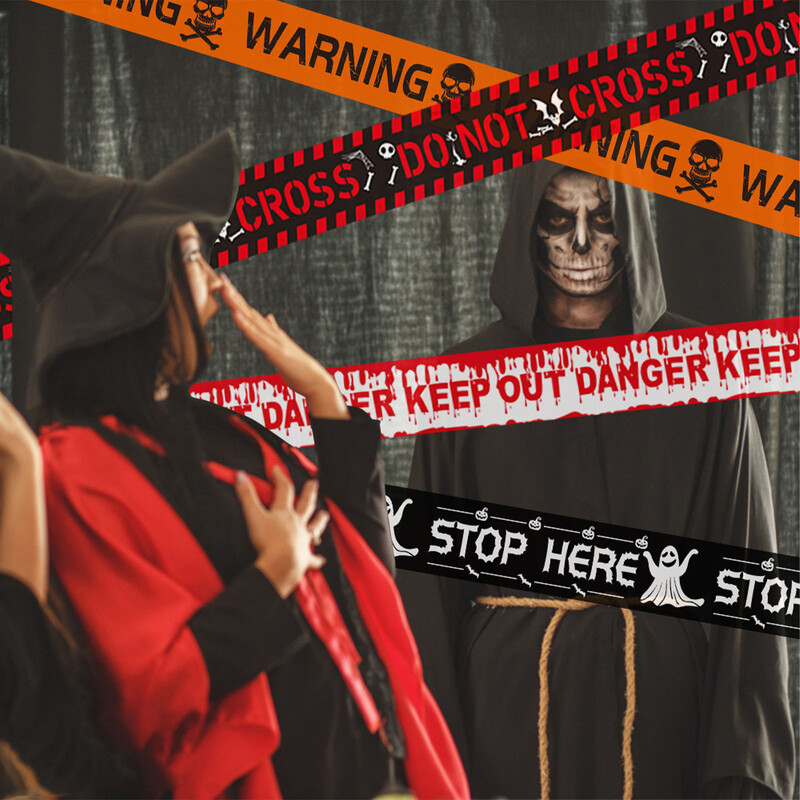 6m/9m Helovino įspėjamoji juosta Helovino rekvizitai Pavojingos linijos izoliavimo diržo ženklas Namų sodas Helovino dekoravimas