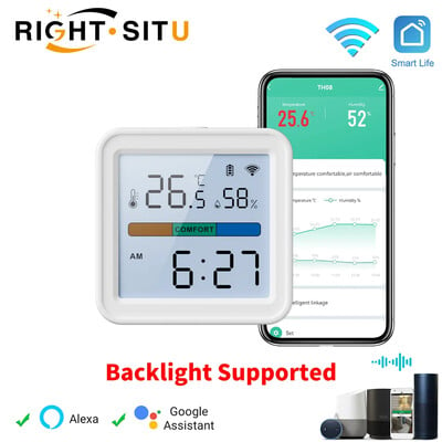 Tuya jauns WiFi temperatūras mitruma sensors Smart Life fona apgaismojuma higrometra termometra sensora atbalsts Alexa Google mājas palīgs