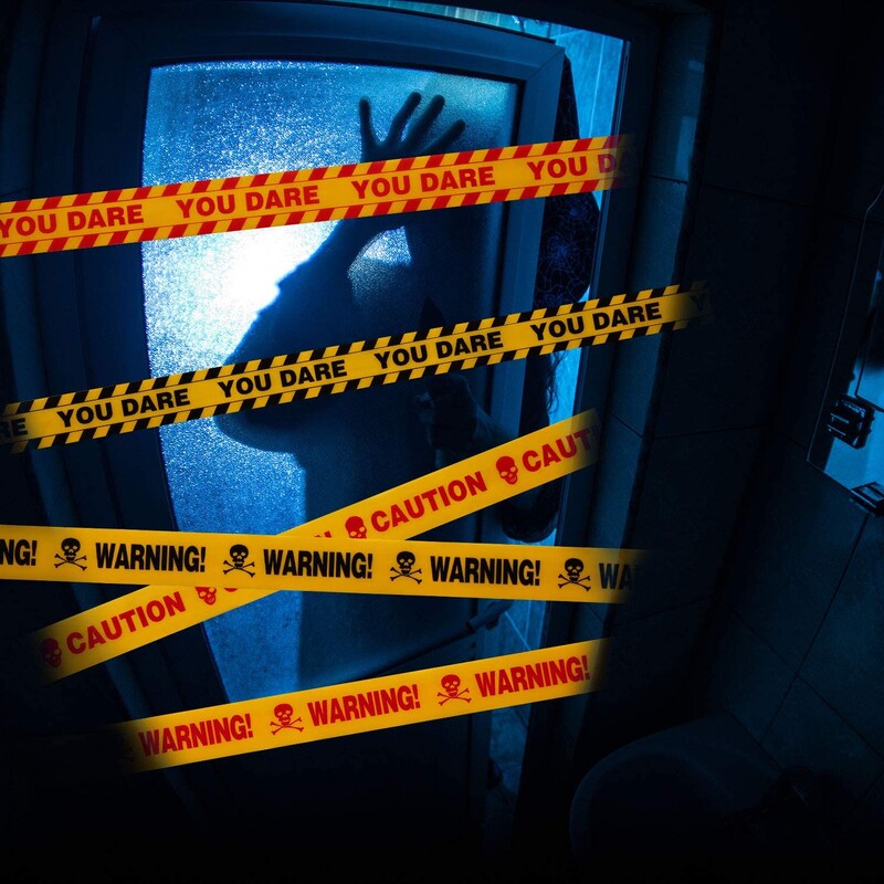 1 pakuotė 6 m Helovino įspėjamoji juostelė „You Dare Zombie“ Plakatai „Fright“ juosta, skirta zombių teminiam vakarėliui Helovino vakarėliui dekoruoti