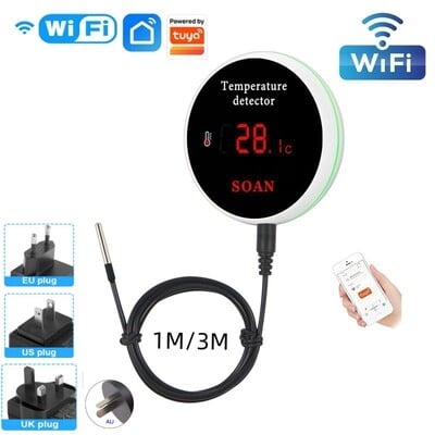 Tuya WiFi Temperature Senor 1M/3M Sondă Digital LCD Ecran Smart Life Termometru pentru frigider Termostat de piscină cu apă Alarmă de la distanță