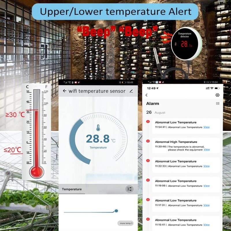 Tuya WiFi temperatūras sensors 1M/3M zondes digitālais LCD ekrāns Smart Life termometrs ledusskapja ūdens baseina termostatam tālvadības signalizācija