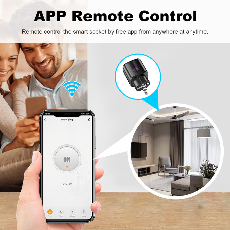 Priză inteligentă Tuya WIFI Bluetooth Priză UE cu funcție de sincronizare de monitorizare Smart Home Priză electronică Alexa Google Home