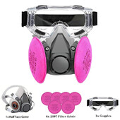 Pool nägu 6-osalise 2097 filtri ja kaitseprillidega, korduvkasutatav respiraatormask epoksiidi, tolmu, värvi, orgaanilise auru, keevitamise, grindi jaoks