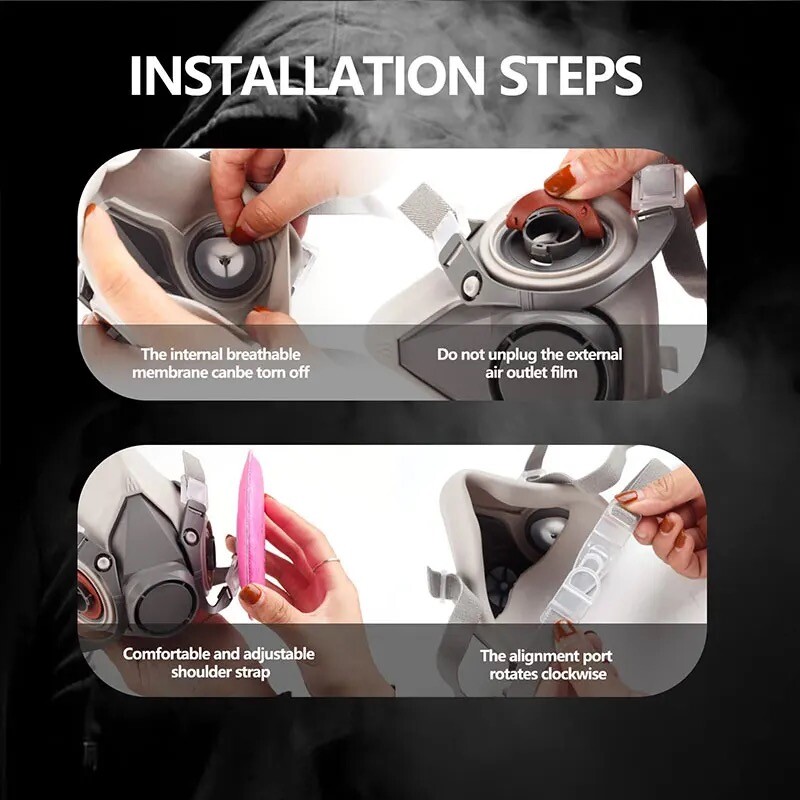 Pool nägu 6-osalise 2097 filtri ja kaitseprillidega, korduvkasutatav respiraatormask epoksiidi, tolmu, värvi, orgaanilise auru, keevitamise, grindi jaoks