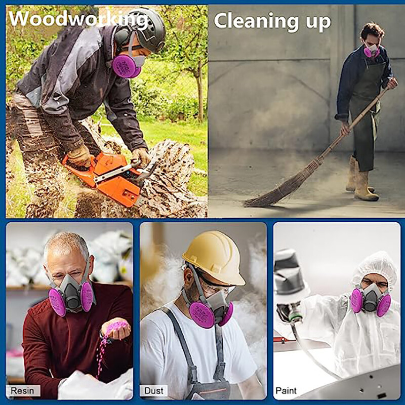 Pool nägu 6-osalise 2097 filtri ja kaitseprillidega, korduvkasutatav respiraatormask epoksiidi, tolmu, värvi, orgaanilise auru, keevitamise, grindi jaoks