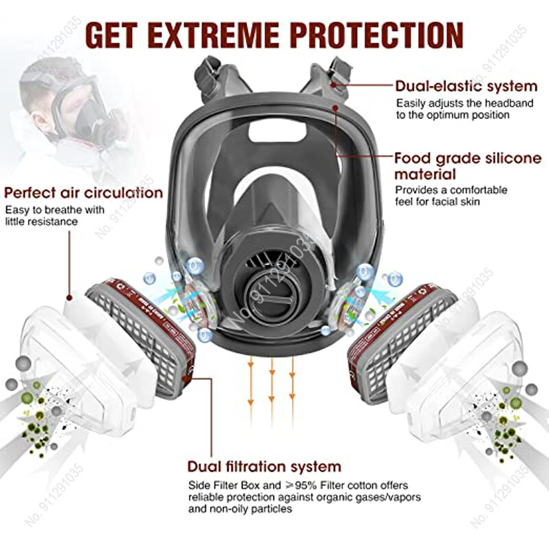 Gázálarc Savas/Szerves/Ammónia 6800 Teljes arcmaszk légzésvédő festék vegyi peszticid laboratóriumi por elleni többfunkciós szűrők
