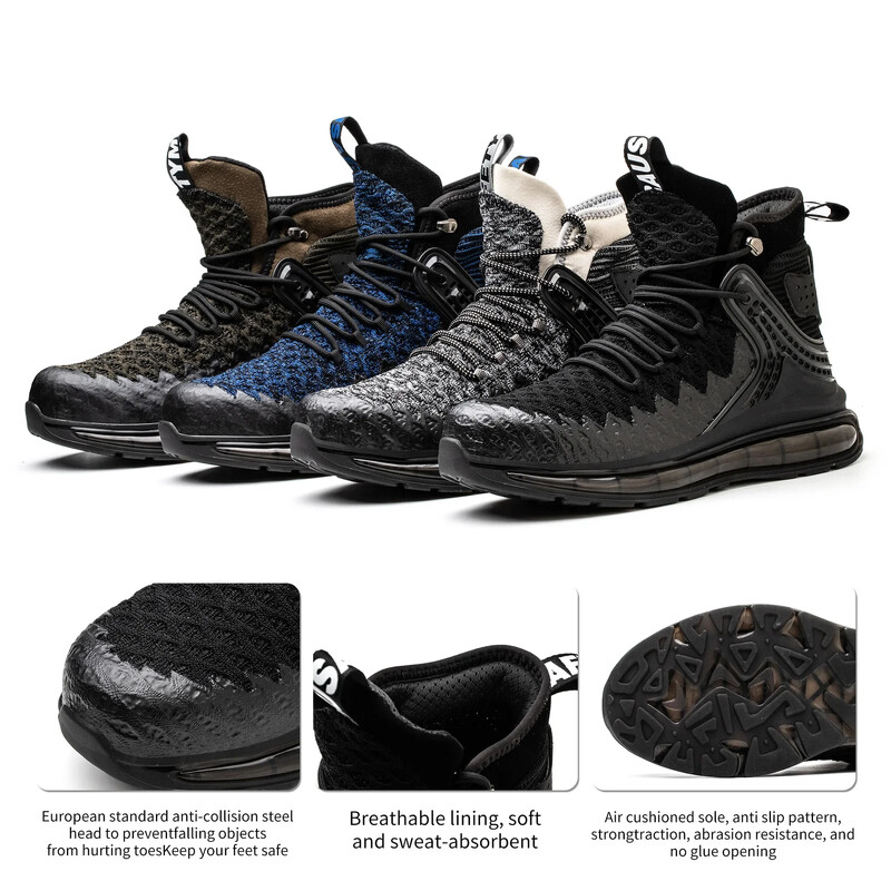 Cizme de lucru de siguranță la modă pentru bărbați mărimea plus 50 pentru bărbați de înaltă calitate, constructii indestructibile, pantofi anti-zdrobire, pantofi pantofi încălțăminte
