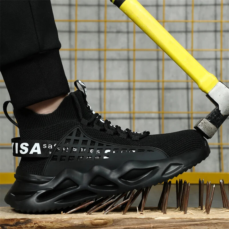 Ανδρικές μπότες Ασφαλείας Παπούτσια Ατσάλινες μπότες για τα δάχτυλα που αναπνέουν με προστασία από τρύπημα Μπότες ασφαλείας για εργασία Ανδρικά παπούτσια Κατασκευή πάνινα παπούτσια
