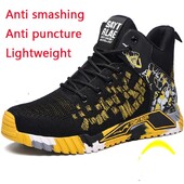 Visu sezonu vīriešu drošības apavi Lidojoši austi, elpojoši tērauda purngali, triecienizturīgi, caurduršanas, vidēja griezuma kedas Zapatos De Seguridad