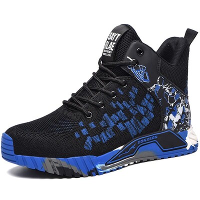 Visu sezonu vīriešu drošības apavi Lidojoši austi, elpojoši tērauda purngali, triecienizturīgi, caurduršanas, vidēja griezuma kedas Zapatos De Seguridad