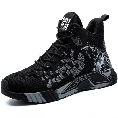 Visu sezonu vīriešu drošības apavi Lidojoši austi, elpojoši tērauda purngali, triecienizturīgi, caurduršanas, vidēja griezuma kedas Zapatos De Seguridad