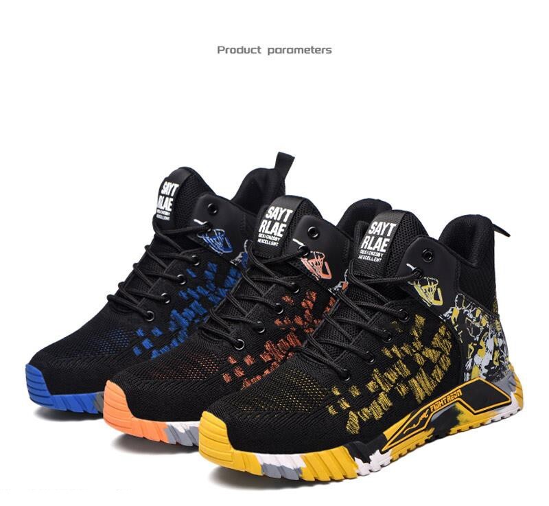 Visu sezonu vīriešu drošības apavi Lidojoši austi, elpojoši tērauda purngali, triecienizturīgi, caurduršanas, vidēja griezuma kedas Zapatos De Seguridad