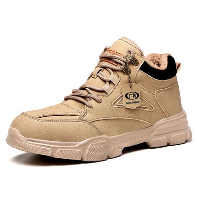 Χειμερινές ζεστές μπότες χιονιού Μαύρες άφθαρτες μπότες εργασίας από ατσάλι Ασφαλείς μπότες κατά του σπασίματος Προστατευτικά δερμάτινα παπούτσια