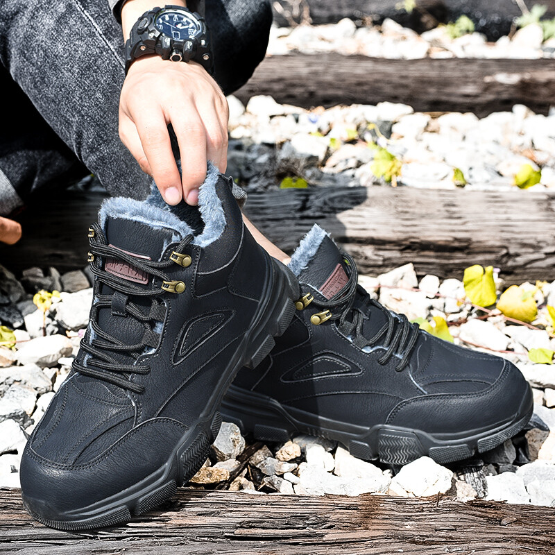 Χειμερινές ζεστές μπότες χιονιού Μαύρες άφθαρτες μπότες εργασίας από ατσάλι Ασφαλείς μπότες κατά του σπασίματος Προστατευτικά δερμάτινα παπούτσια