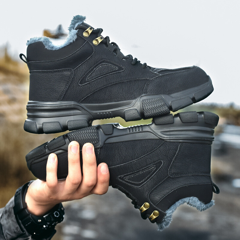 Χειμερινές ζεστές μπότες χιονιού Μαύρες άφθαρτες μπότες εργασίας από ατσάλι Ασφαλείς μπότες κατά του σπασίματος Προστατευτικά δερμάτινα παπούτσια