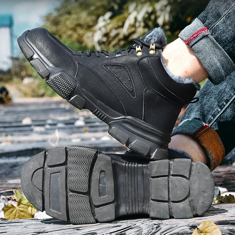 Χειμερινές ζεστές μπότες χιονιού Μαύρες άφθαρτες μπότες εργασίας από ατσάλι Ασφαλείς μπότες κατά του σπασίματος Προστατευτικά δερμάτινα παπούτσια