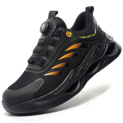 Meeste pöörlevate nööpidega turvajalatsid Terasest varbaga Töötossud Katkumatud jalanõud Torkekindlad töösaapad Õhkpadi Meeste saapad