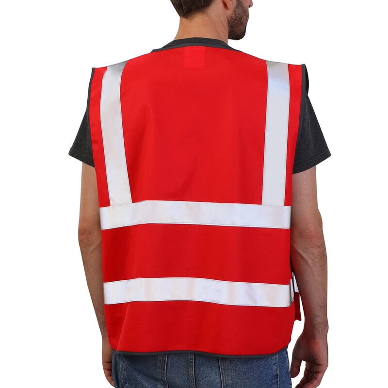 Sarkana darba veste vīriešiem Sieviešu labi redzamas drošības vestes ar atstarojošām svītrām Hi Vis darba apģērbs atbilst ANSI/ISEA standartiem
