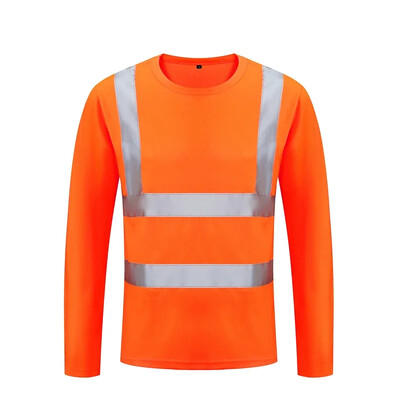 Fluorescējoši dzelteni labi redzami krekli Atstarojošs drošības t-krekls ar garām piedurknēm Hi Vis krekls Ātri nožūst celtniecības darba apģērbi