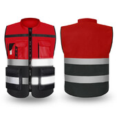 Светлоотразителна предпазна жилетка от оксфордски плат с много джобове с висока видимост Персонализирано лого за нощно каране Светлоотразителна жилетка