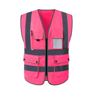 Vesta reflectorizanta de inalta vizibilitate Vesta de siguranta cu fermoar in fata cu benzi reflectorizante Vesta reflectorizanta de siguranta pentru constructii