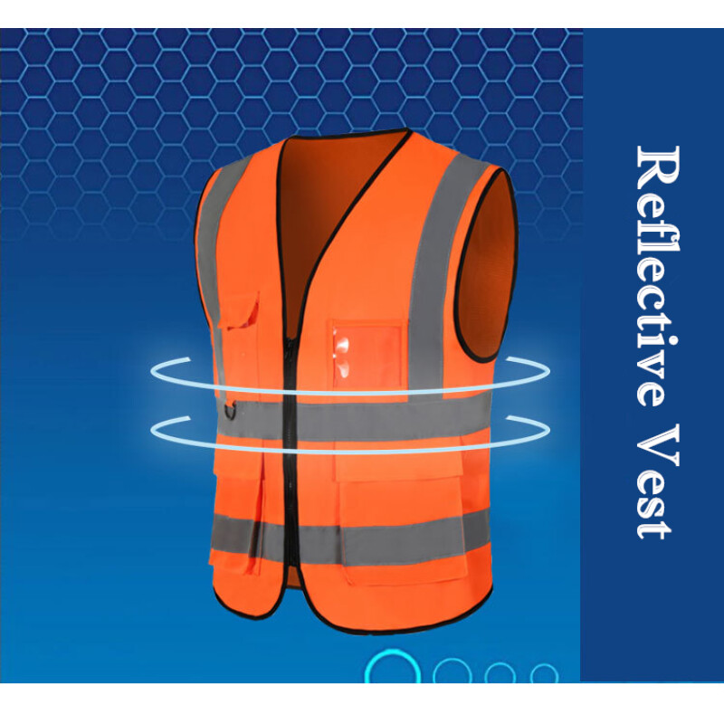 Vesta reflectorizanta de inalta vizibilitate Vesta de siguranta cu fermoar in fata cu benzi reflectorizante Vesta reflectorizanta de siguranta pentru constructii