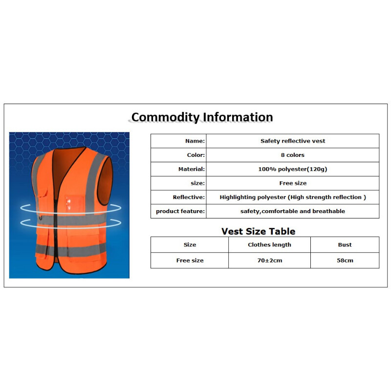 Vesta reflectorizanta de inalta vizibilitate Vesta de siguranta cu fermoar in fata cu benzi reflectorizante Vesta reflectorizanta de siguranta pentru constructii