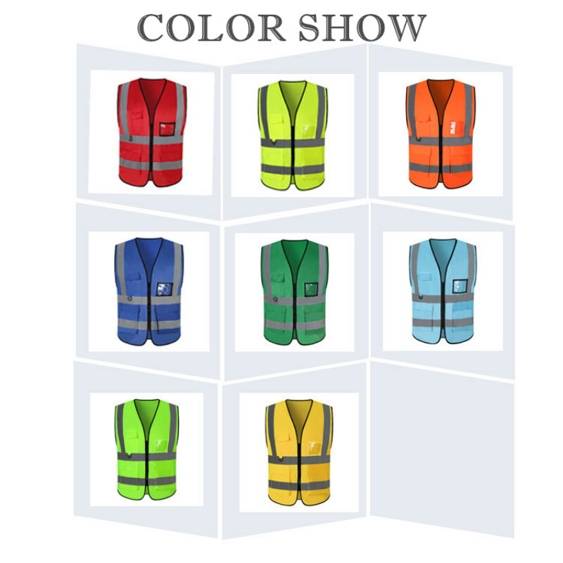 Vesta reflectorizanta de inalta vizibilitate Vesta de siguranta cu fermoar in fata cu benzi reflectorizante Vesta reflectorizanta de siguranta pentru constructii