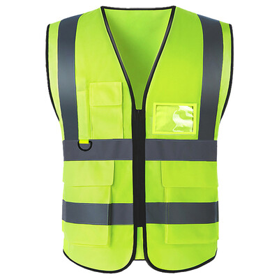 Augstas redzamības veste 2 atstarojoša sloksne Augstas redzamības jaka Vairāku kabatu atstarojoša veste āra satiksmes drošības riteņbraukšanai
