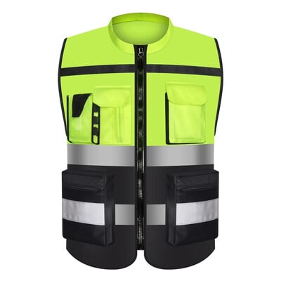 Vestă reflectorizantă din material Oxford de înaltă vizibilitate cu mai multe buzunare Logo personalizat pentru vestă reflectorizantă pentru călărie de noapte