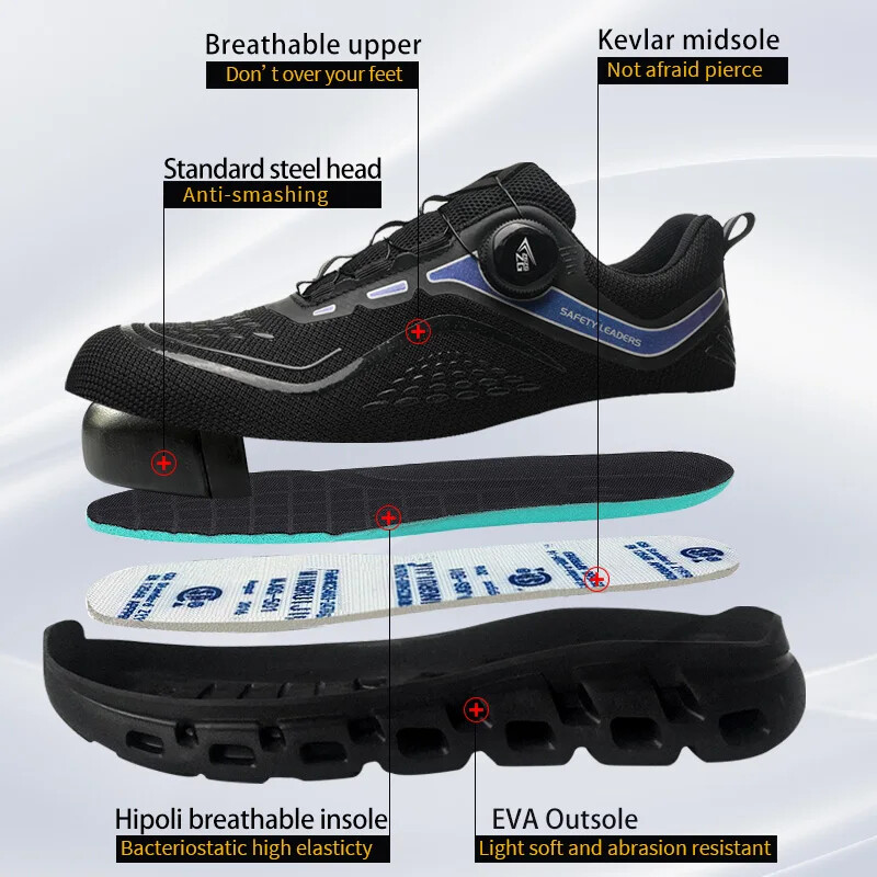 Modes, grozāmas pogas Vīriešu darba drošības apavi Necaurdurams tērauda purngals kedas Neiznīcināmi aizsargājoši vīriešu zābaki