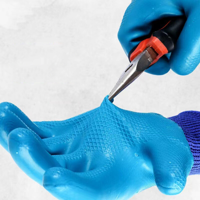 1/12 poros latekso reljefinių pirštinių, nusidėvėjimui atsparios neslystančios darbo pirštinės, vandeniui atsparios sutirštintos pirštinės