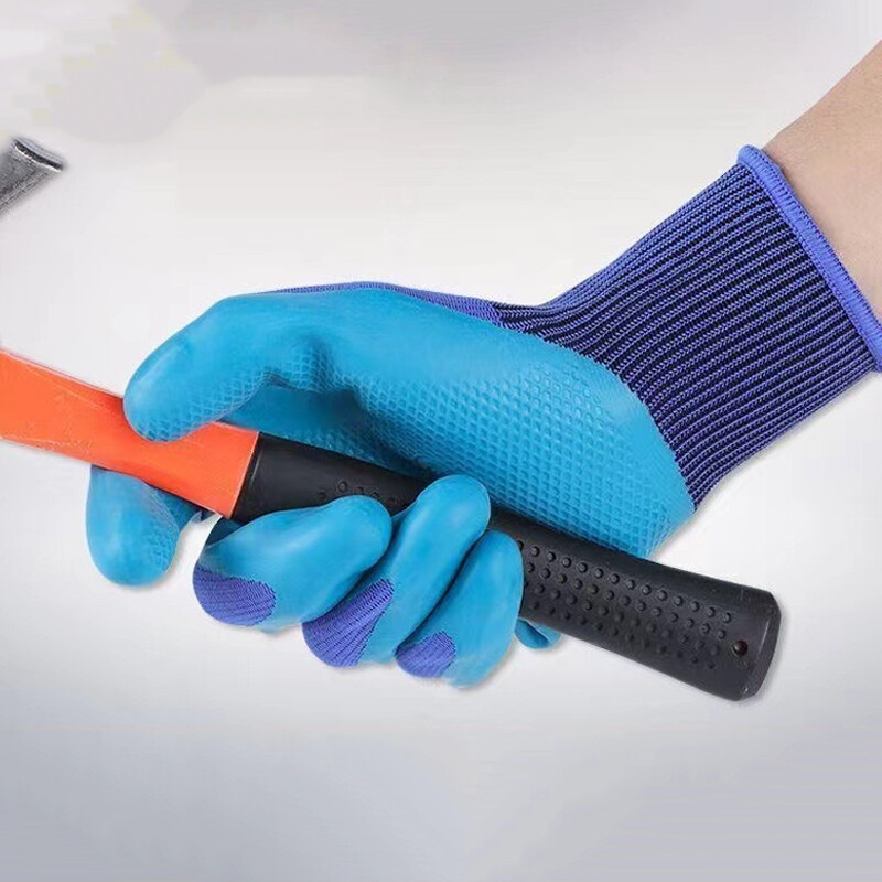 1/12 poros latekso reljefinių pirštinių, nusidėvėjimui atsparios neslystančios darbo pirštinės, vandeniui atsparios sutirštintos pirštinės