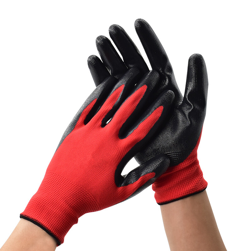 3 paari punast ja musta nailonnitriilist töökaitsekindad paksendatud kulumiskindlad libisemiskindlad töökindad nailonist kastetud kindad