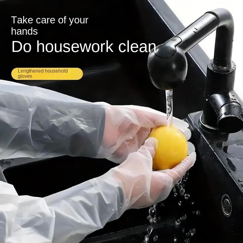 30 tk ühekordsed käekaitsekindad köögi majapidamispuhastus veekindel elastne pingutusnöör, pikendatud CPE pika käega kindad