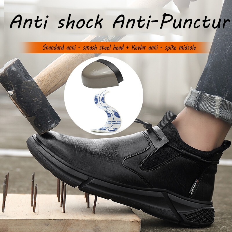 Pantofi de muncă, pantofi noi din piele neagră pentru bărbați, pantofi de siguranță indestructibili, cu vârful din oțel, anti zdrobire, anti piercing, încălțăminte pentru bărbați