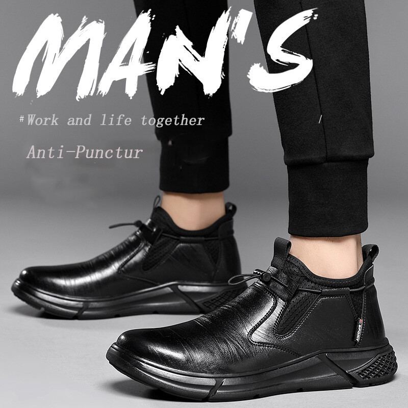 Pantofi de muncă, pantofi noi din piele neagră pentru bărbați, pantofi de siguranță indestructibili, cu vârful din oțel, anti zdrobire, anti piercing, încălțăminte pentru bărbați