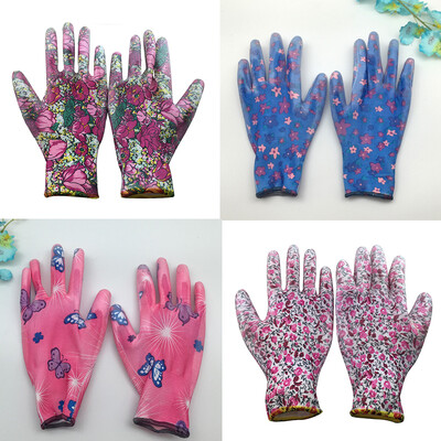 NMSafety 3 Pairs Lightness 13 Game Flower Print Poliestera oderējums pārklāts PU cimdi Sieviešu dārza cimdi Mode