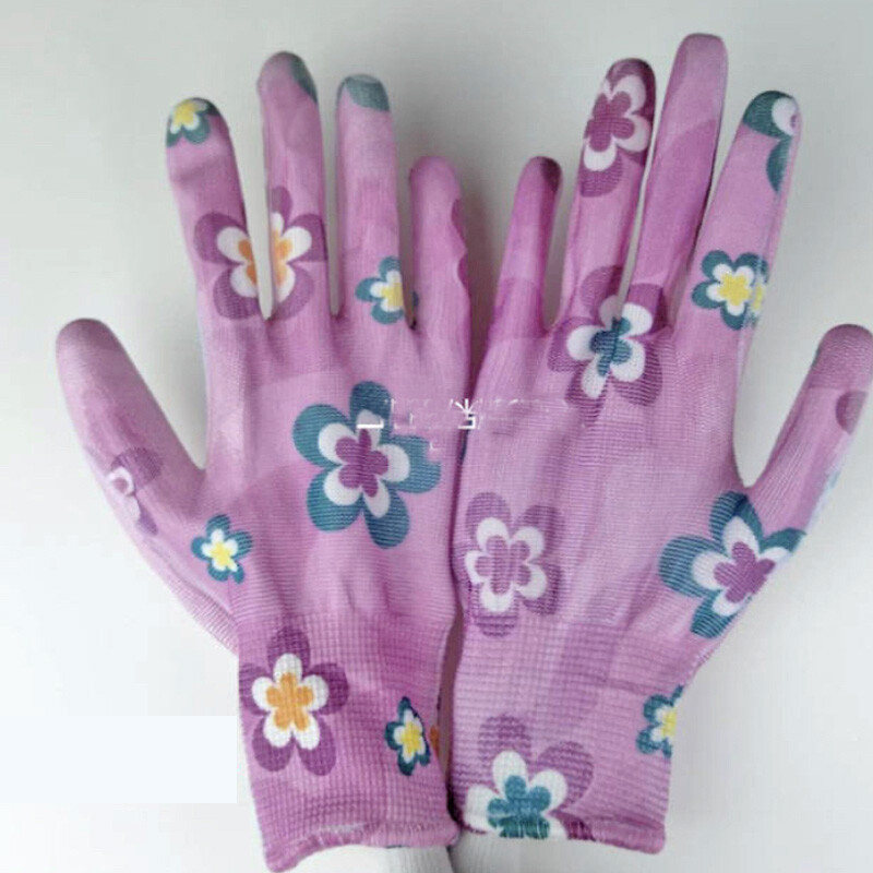 NMSafety 3 Pairs Lightness 13 Game Flower Print Poliestera oderējums pārklāts PU cimdi Sieviešu dārza cimdi Mode