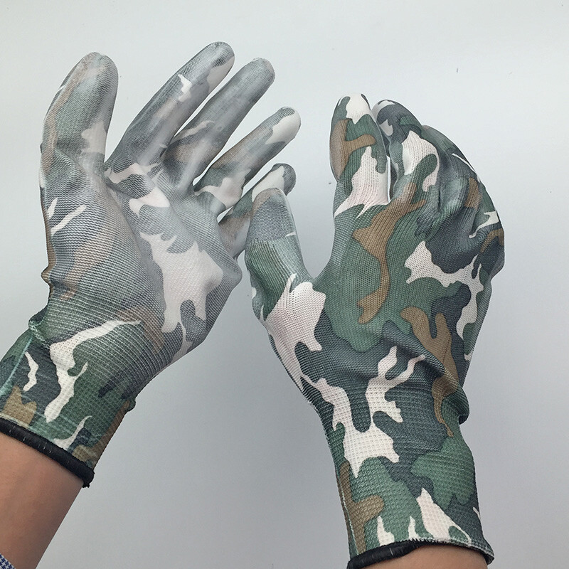 NMSafety 3 Pairs Lightness 13 Game Flower Print Poliestera oderējums pārklāts PU cimdi Sieviešu dārza cimdi Mode