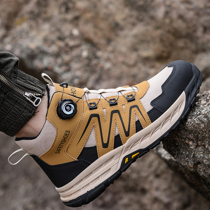 Aukštos kokybės besisukančiais mygtukais suvirintos Sparklers Saugos batai vyrams Plieniniai sportbačiai Darbiniai batai Nepraduriami vyriški darbo batai