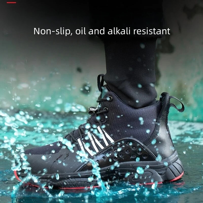 Tērauda purngalu aizsargzābaki vīriešiem darbam neiznīcināmi melni drošības apavi, neslīdoši aizsargapavi Anti-Smash āra drošības apavi