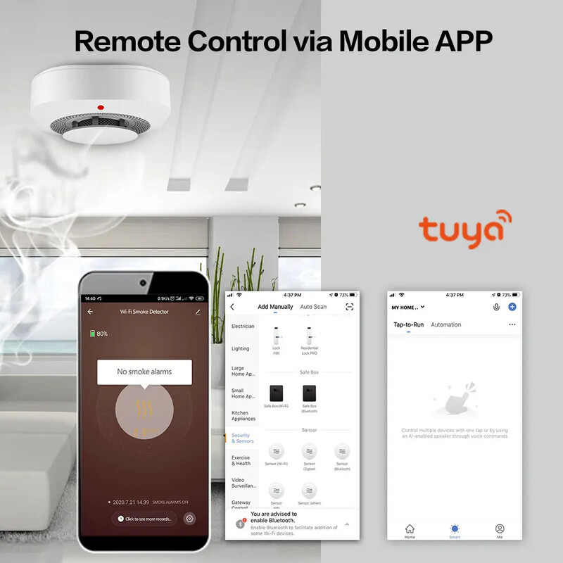 Tuya WiFi ZigBee Smart dūmų detektoriaus jutiklis Apsauga Priešgaisrinė dūmų signalizacija namų apsaugos sistemai per Smart Life APP