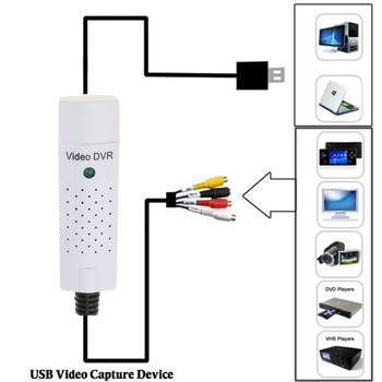 Μετατροπέας προσαρμογέα λήψης βίντεο USB 2.0 σε AV Εύκολη κάλυψη Συσκευή λήψης ήχου βίντεο USB Τηλεόραση βίντεο DVD VHS DVR για Win10