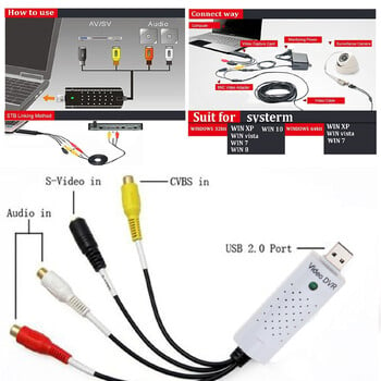 Μετατροπέας προσαρμογέα λήψης βίντεο USB 2.0 σε AV Εύκολη κάλυψη Συσκευή λήψης ήχου βίντεο USB Τηλεόραση βίντεο DVD VHS DVR για Win10