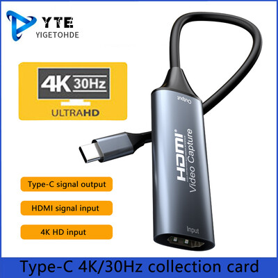 YIGETOHDE Type-C 2.0 videorögzítő kártya HDMI-kompatibilis 4K 30 Hz Game Grabber Record Switch Xbox PS4/5 Live Broadcast játékhoz