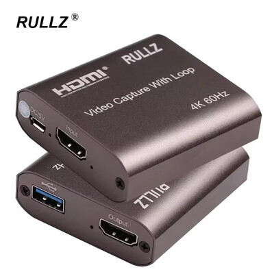 Rullz 4K 60Hz HDMI videorögzítő kártya TV hurok 1080p játékrögzítő lemez élő közvetítő doboz USB 2.0 videó grabber PS4 kamerához