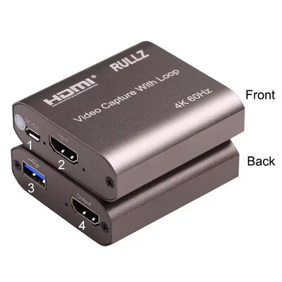Rullz 4K 60Hz HDMI video tveršanas karte TV cilpa 1080P spēļu ierakstīšanas plate tiešraides straumēšanas kaste USB 2.0 video grabber PS4 kamerai