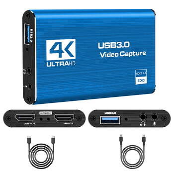 USB3.0 карта за заснемане на видео за OBS рекордер 4K60Hz конвертор 30hz поддържа микрофон за PC камера проектор карта за заснемане